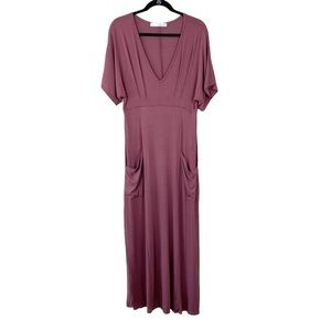Baltic Born Maxi Dress M Ribbed Knit Kimono Sleeves Mauve